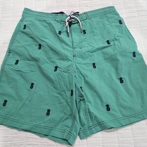 Daniel Cremieux Teal Swim Trunks with Navy Pineapple Embroidery